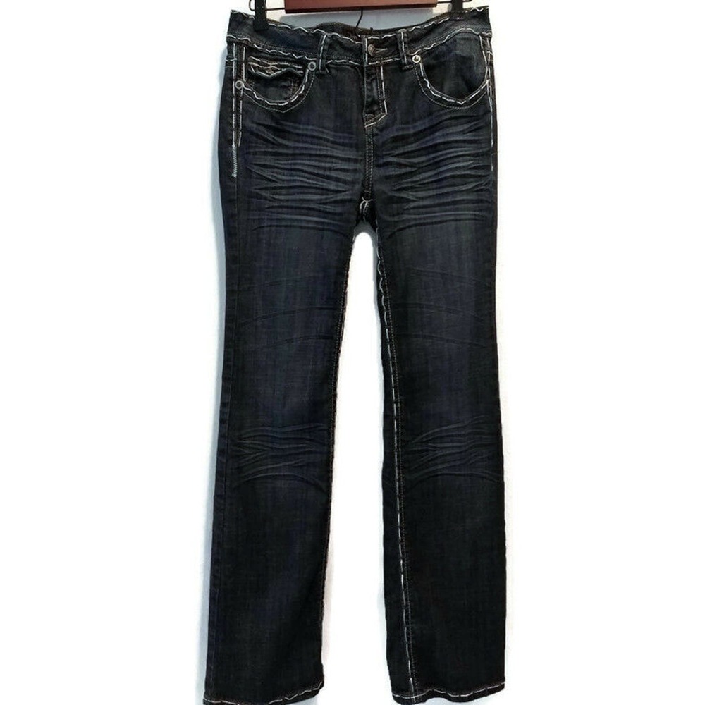 Division E Womens Jeans Distressed Bootcut Thick Stitching Flip Pockets 30X32